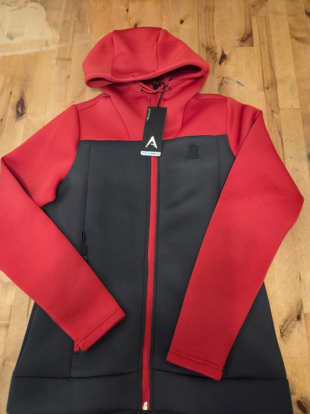 New Antigua Protect Women's Full-Zip Colorblock Hoodie Jacket Red Charcoal S